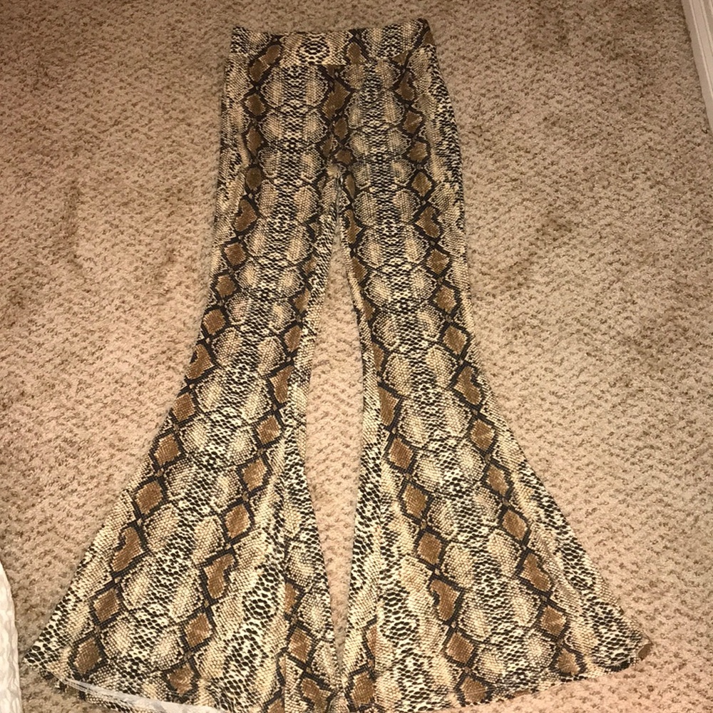Snakeskin flare pants